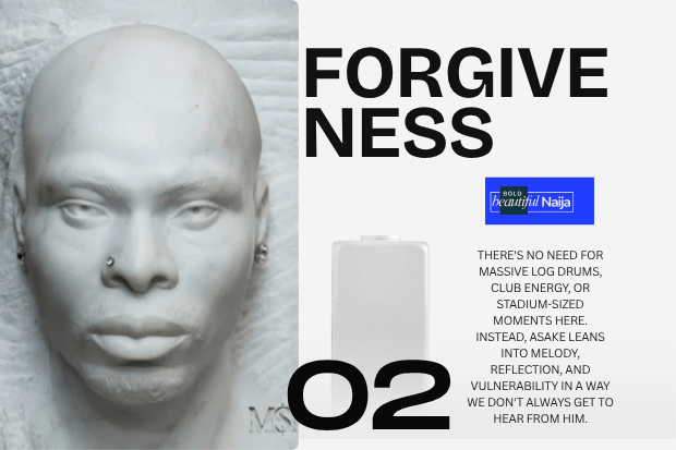 Emotional visual representation of Asake Forgiveness track from M$NEY album highlighting soft, introspective and reflective mood.
