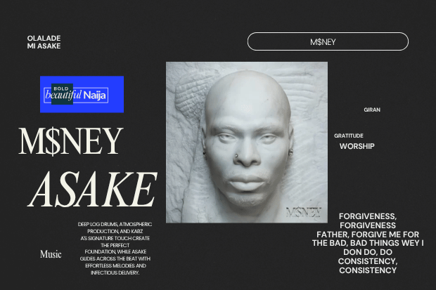 Editorial hero banner for Bold Beautiful Naija ranking Asake’s M$NEY album top 5 songs including Worship, Asambe, Forgiveness, and Gratitude.