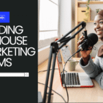 A Bold Beautiful Naija corporate marketing graphic showing a close-up portrait of a woman looking upward against a bright red split-screen layout, with a bold text overlay reading "Building In-House Marketing Teams"