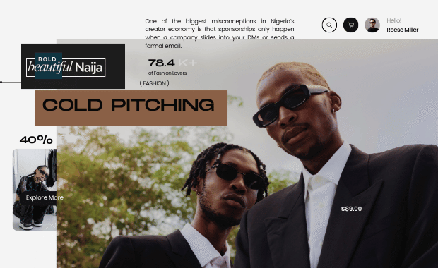 Bold Beautiful Naija guide header graphic titled How to Cold Pitch Premium Brands Without Looking Desperate, featuring expert advice on pitching brand partnerships in Nigeria's creator economy.
