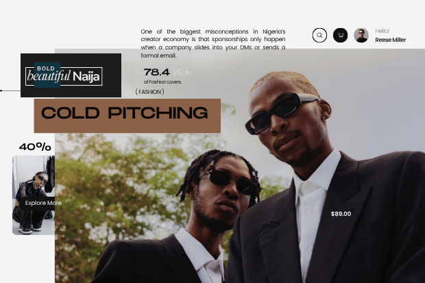 Bold Beautiful Naija guide header graphic titled How to Cold Pitch Premium Brands Without Looking Desperate, featuring expert advice on pitching brand partnerships in Nigeria's creator economy.