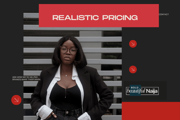 An influencer pricing strategy graphic from Bold Beautiful Naija showing a close-up portrait of a man looking forward with white handwritten text overlay reading "rEALISTIC PRICING."