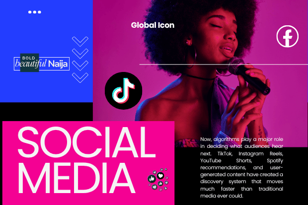 Visual comparing traditional music discovery through radio and DJs versus modern discovery through TikTok, Instagram Reels, YouTube Shorts, and social media algorithms.